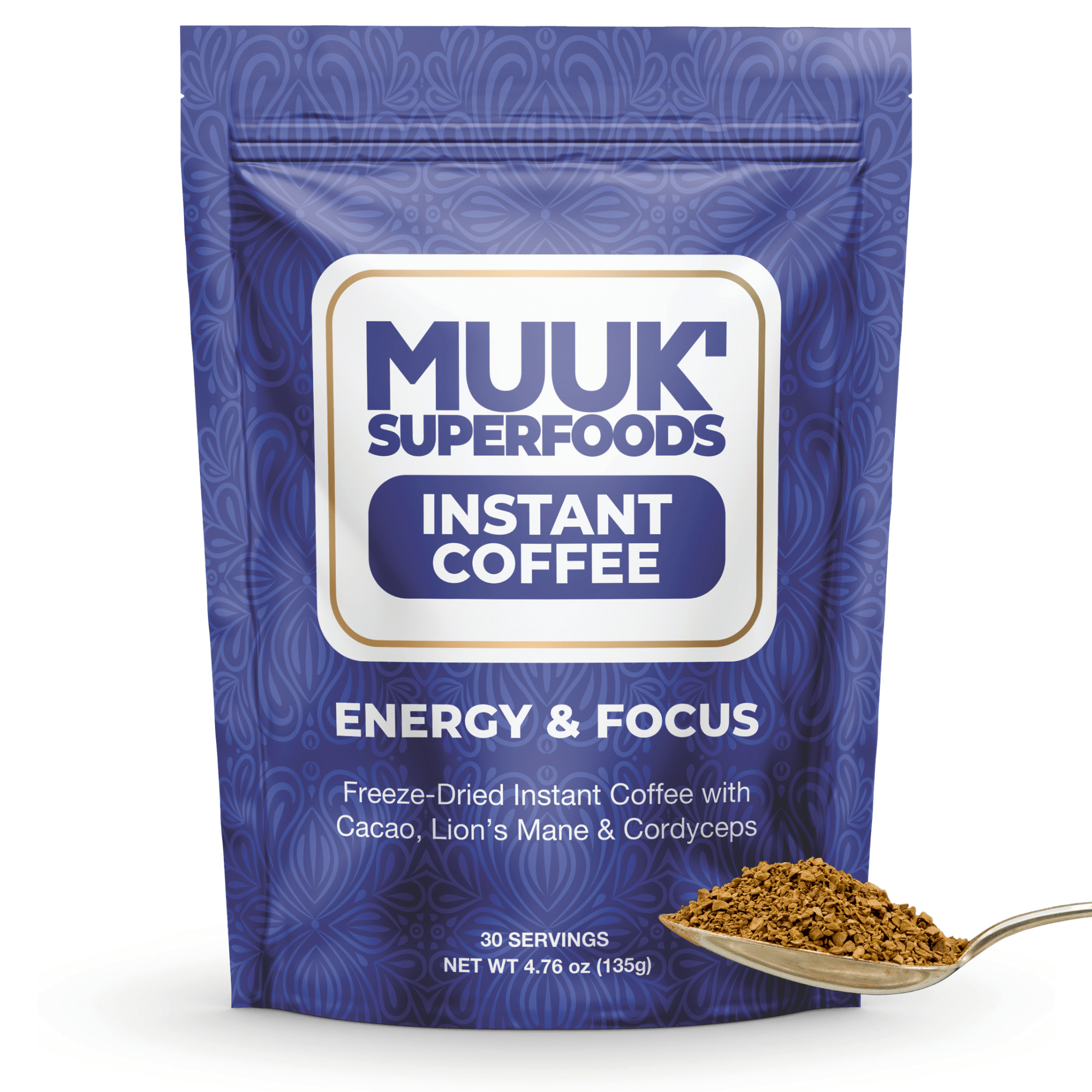 MUUK' ENERGY & FOCUS | Instant Mushroom Coffee | 4.7oz (135g) 30 Servings - MUUK' SUPERFOODS
