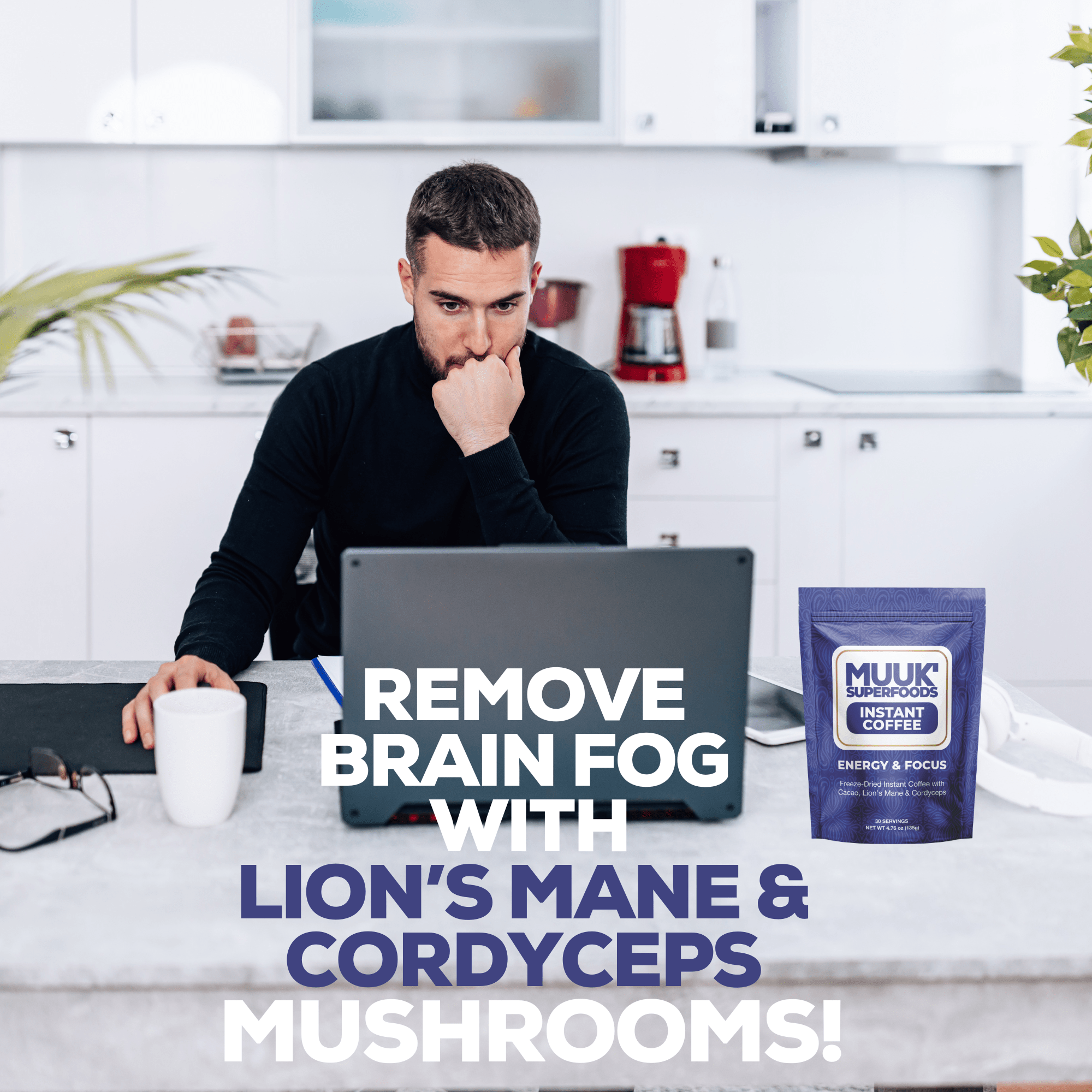 MUUK' ENERGY & FOCUS | Instant Mushroom Coffee | 4.7oz (135g) 30 Servings - MUUK' SUPERFOODS