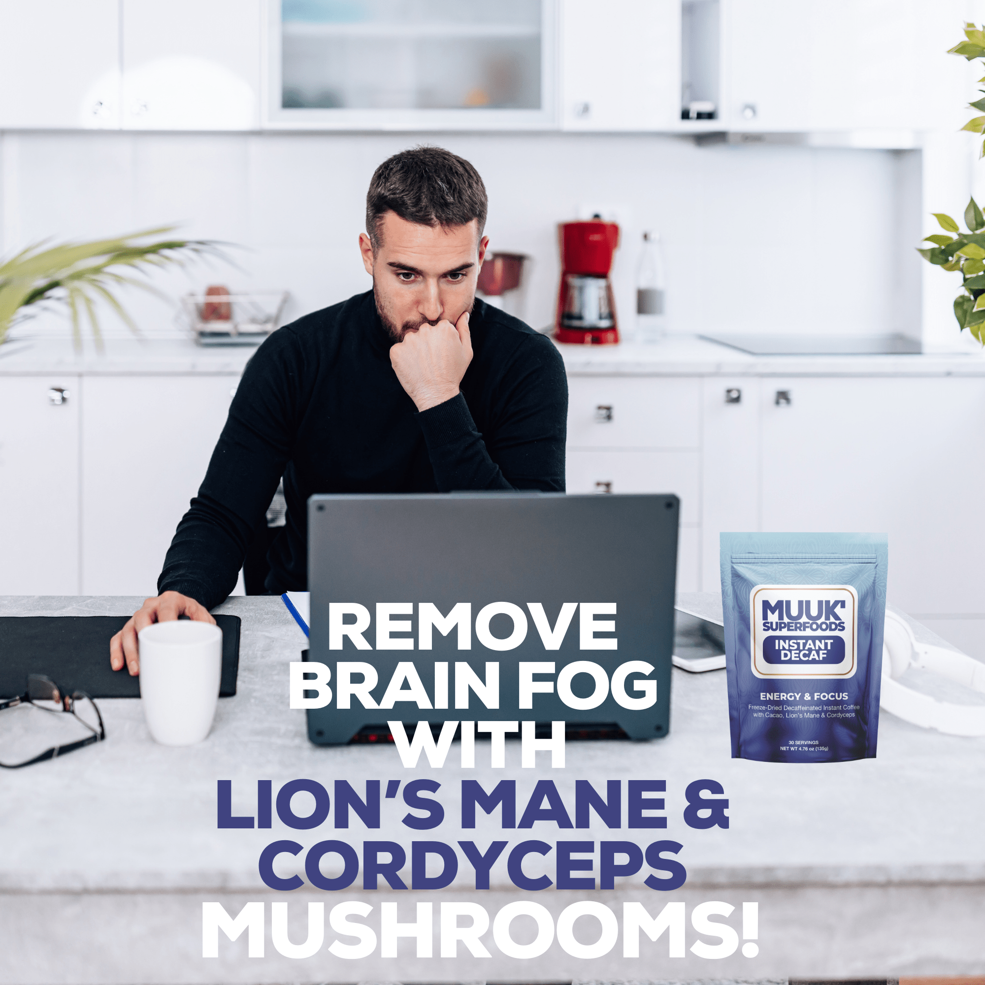 MUUK' ENERGY & FOCUS | Instant Mushroom Decaf | 4.7oz (135g) 30 Servings - MUUK' SUPERFOODS