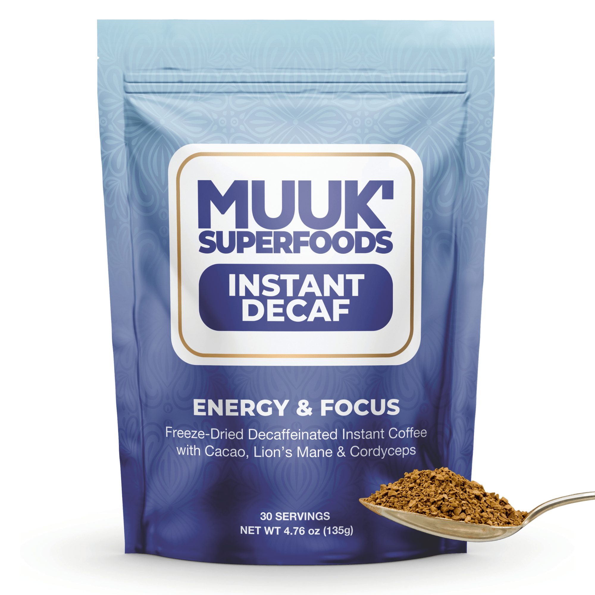 MUUK' ENERGY & FOCUS | Instant Mushroom Decaf | 4.7oz (135g) 30 Servings - MUUK' SUPERFOODS
