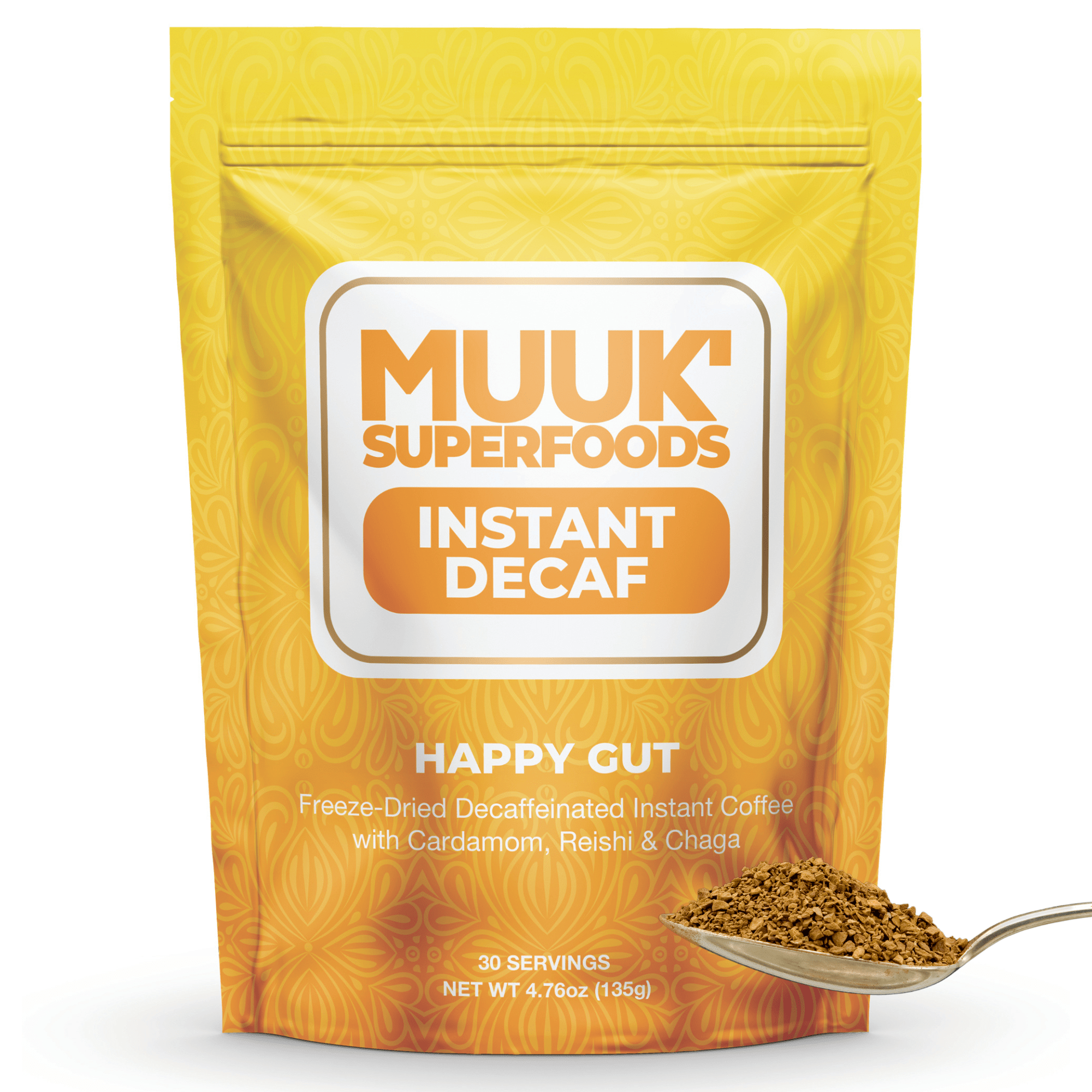 MUUK' HAPPY GUT DECAF | Instant Mushroom Decaf | 4.7oz (135g) 30 Servings - MUUK' SUPERFOODS