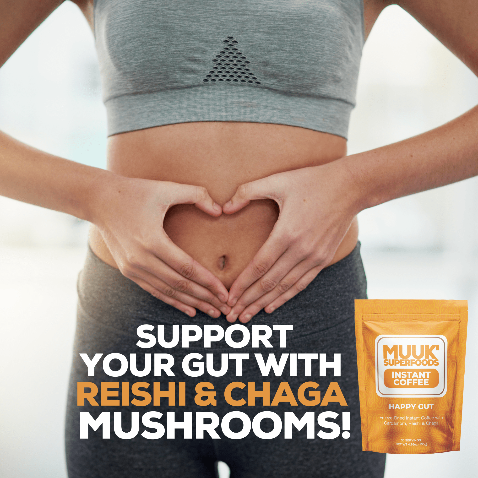 MUUK' HAPPY GUT | Instant Mushroom Coffee | 4.7oz (135g) 30 Servings - MUUK' SUPERFOODS