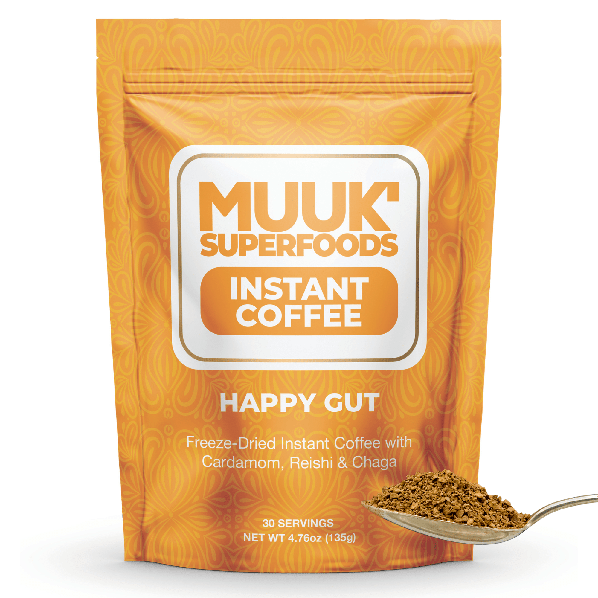 MUUK' HAPPY GUT | Instant Mushroom Coffee | 4.7oz (135g) 30 Servings - MUUK' SUPERFOODS