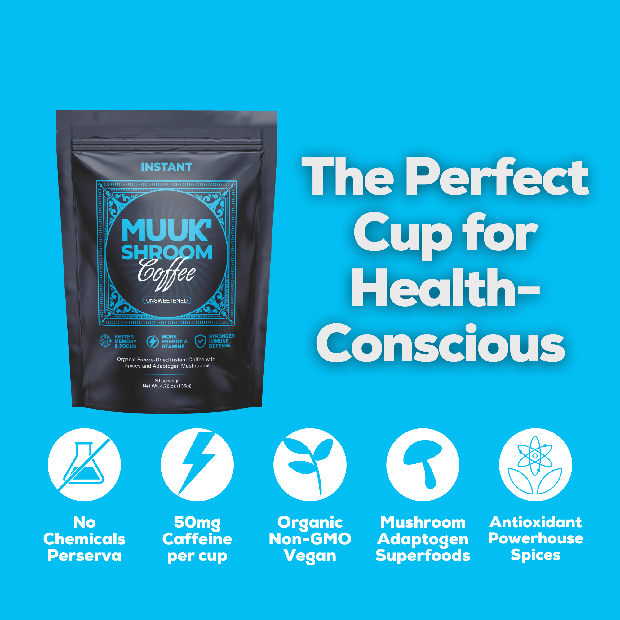 MUUK' SPICED COFFEE | Instant Mushroom Coffee | Spice & Adaptogen Mushroom Blend | 145g 30 cups - MUUK' SUPERFOODS