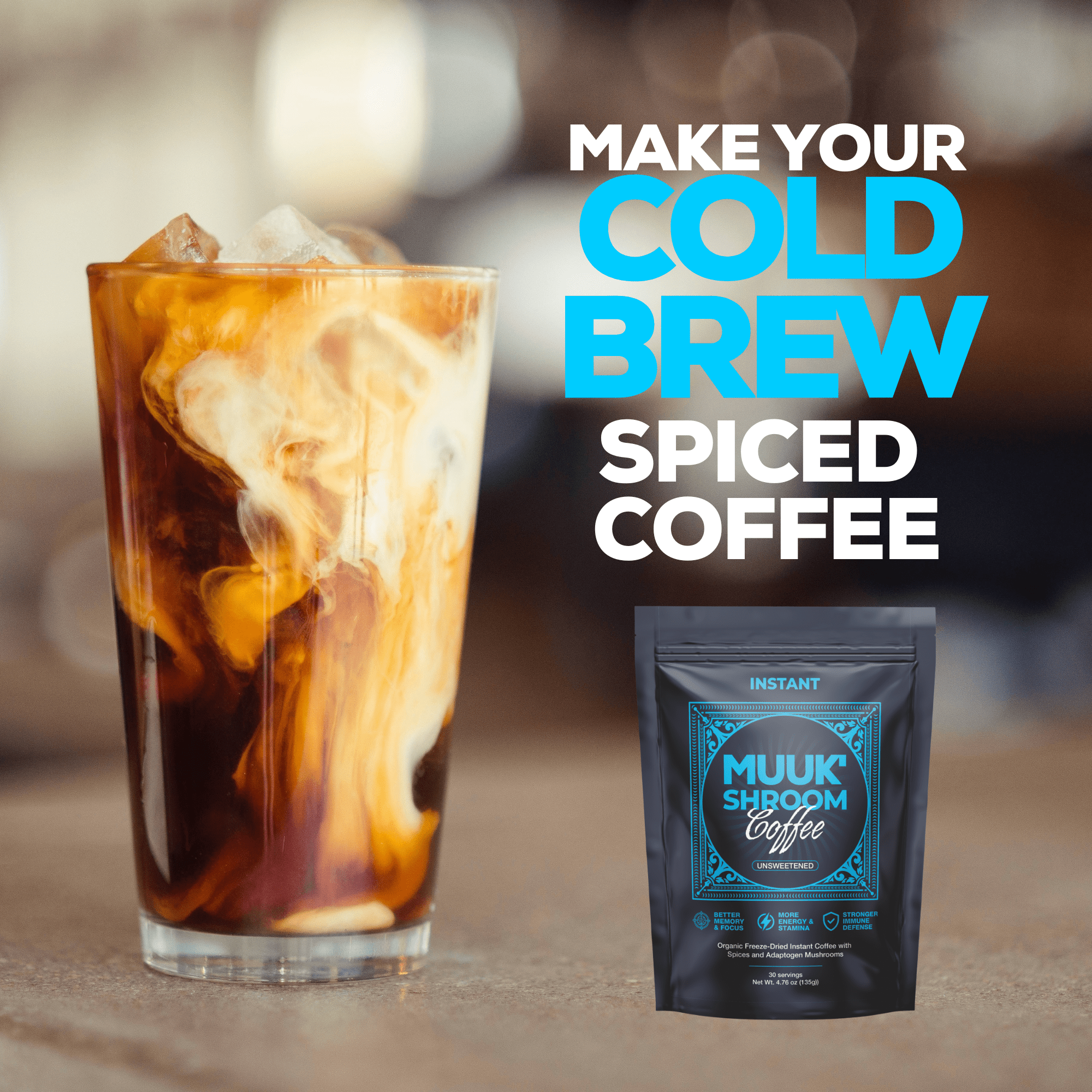 MUUK' SPICED COFFEE | Instant Mushroom Coffee | Spice & Adaptogen Mushroom Blend | 145g 30 cups - MUUK' SUPERFOODS