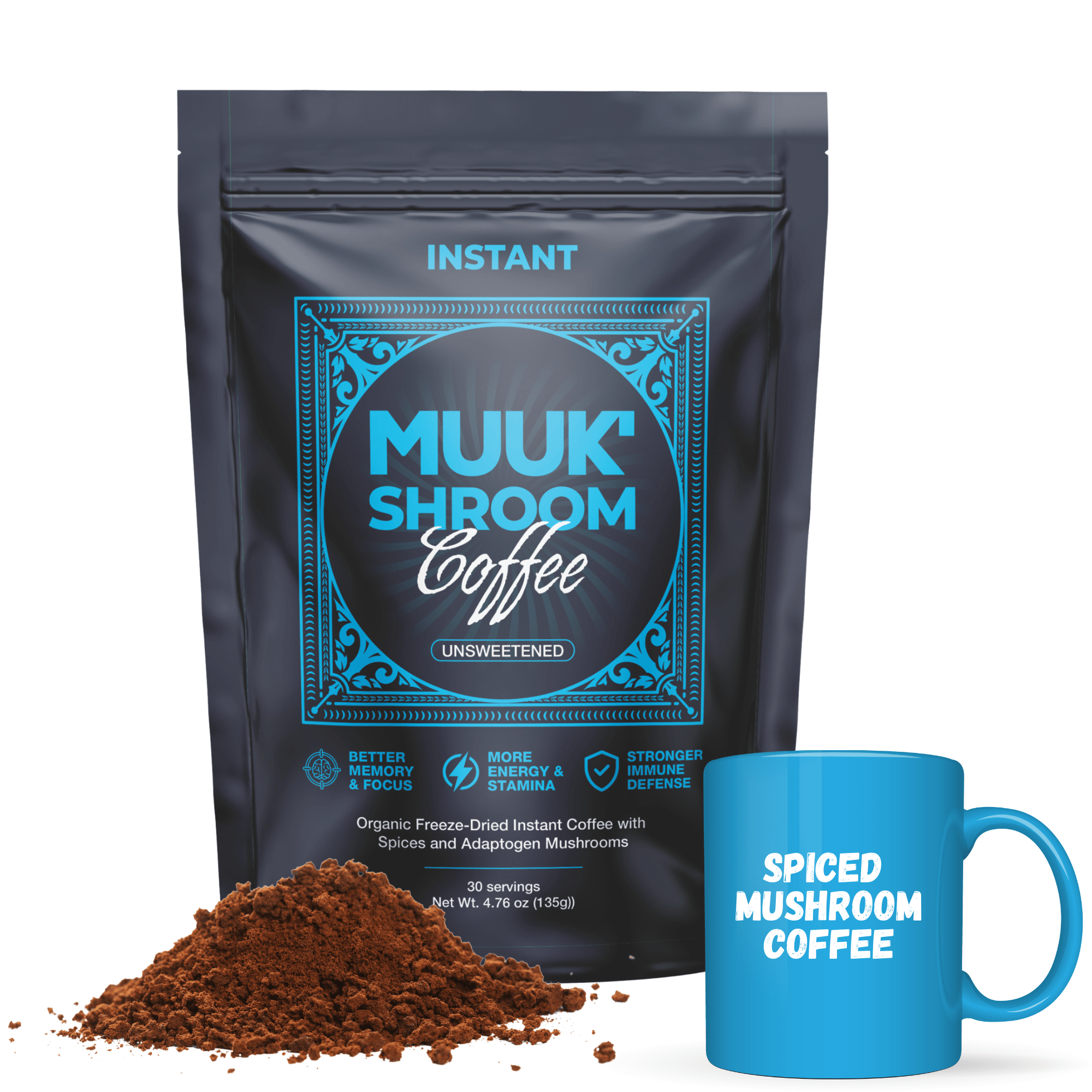 MUUK' SPICED COFFEE | Instant Mushroom Coffee | Spice & Adaptogen Mushroom Blend | 145g 30 cups - MUUK' SUPERFOODS