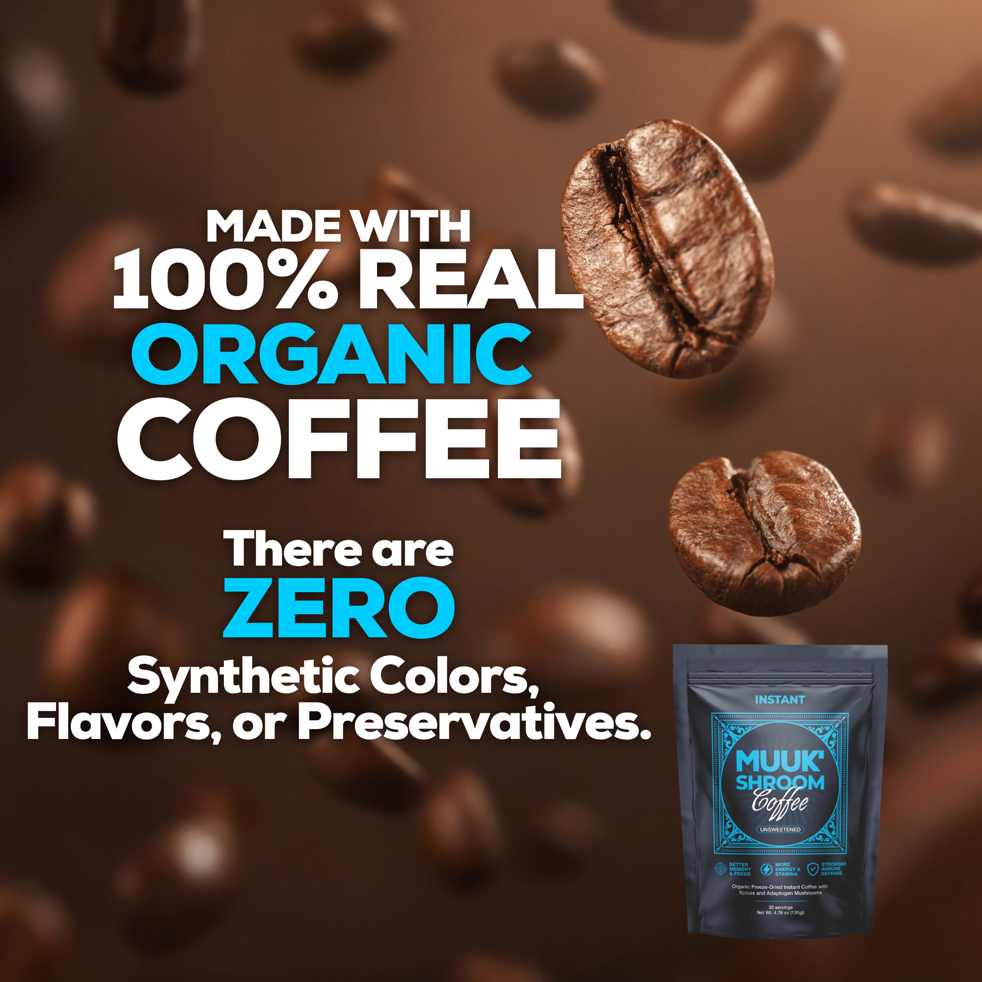 MUUK' SPICED COFFEE | Instant Mushroom Coffee | Spice & Adaptogen Mushroom Blend | 145g 30 cups - MUUK' SUPERFOODS