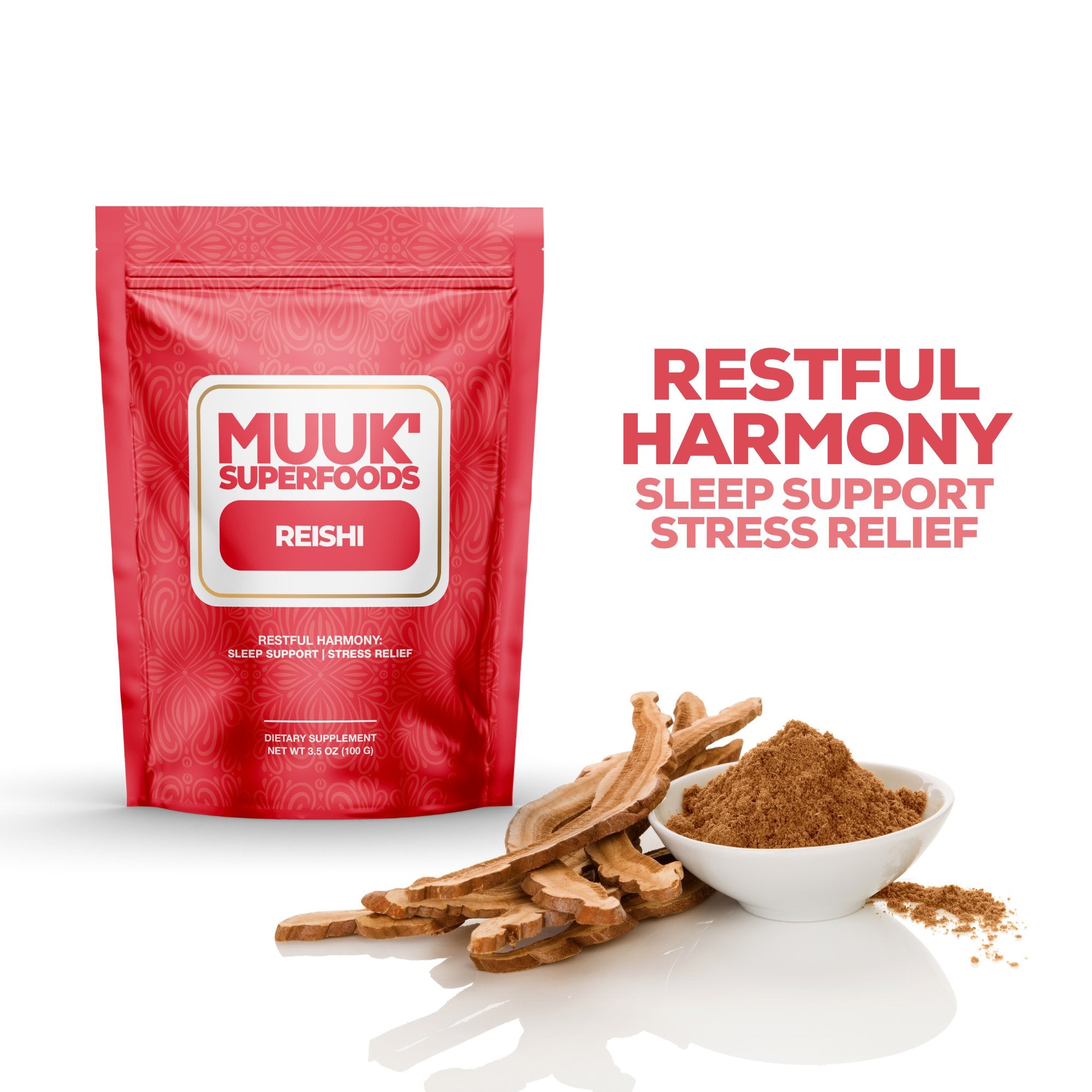Organic REISHI Mushroom Powder | Restful Harmony: Sleep Support & Stress Relief - MUUK' SUPERFOODS US