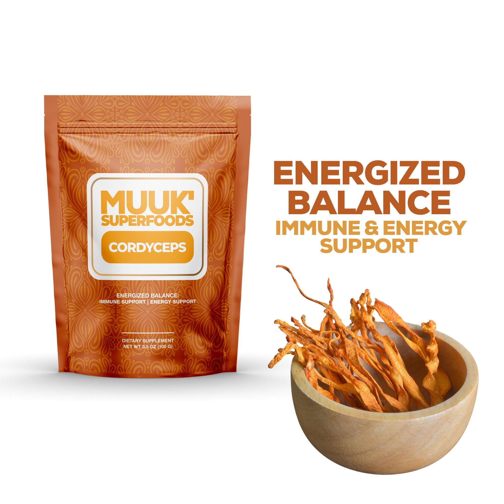 Organic CORDYCEPS Mushroom Powder | Energized Balance: Immune & Energy Support - MUUK' SUPERFOODS US