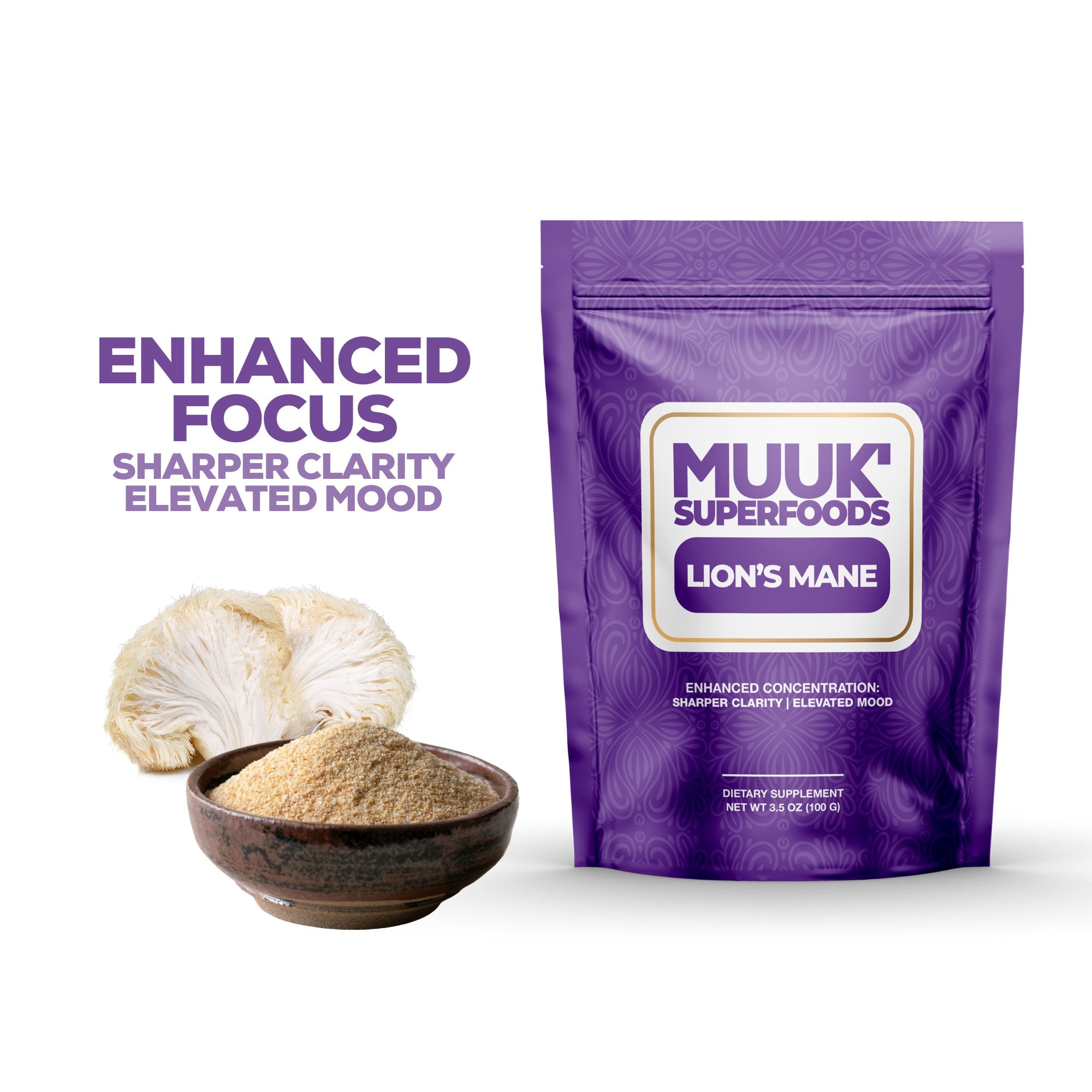 Organic LION'S MANE Mushroom Powder | Enhanced Concentration, Sharper Clarity, and Elevated Mood - MUUK' SUPERFOODS US